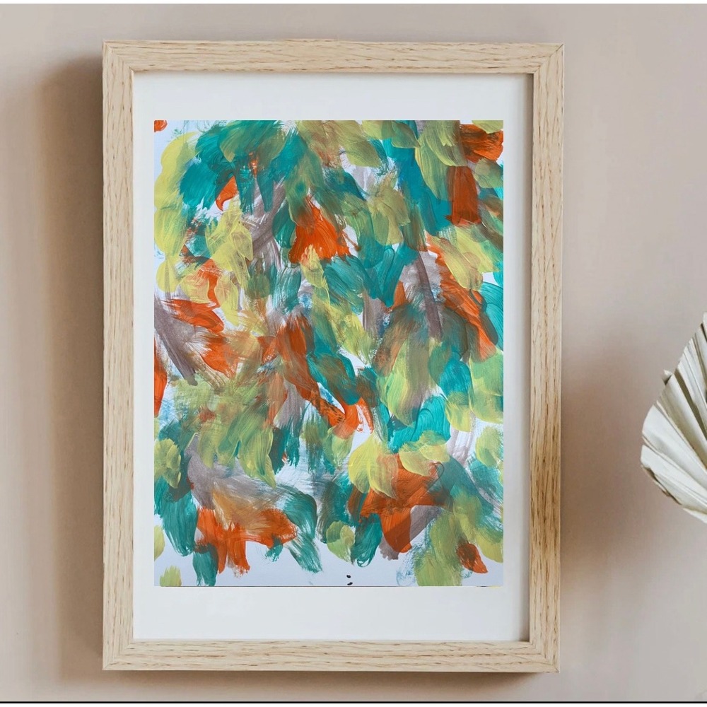 Oman Abstract Expressionist Painting 11x14 Original Art Teal Orange Fine Art